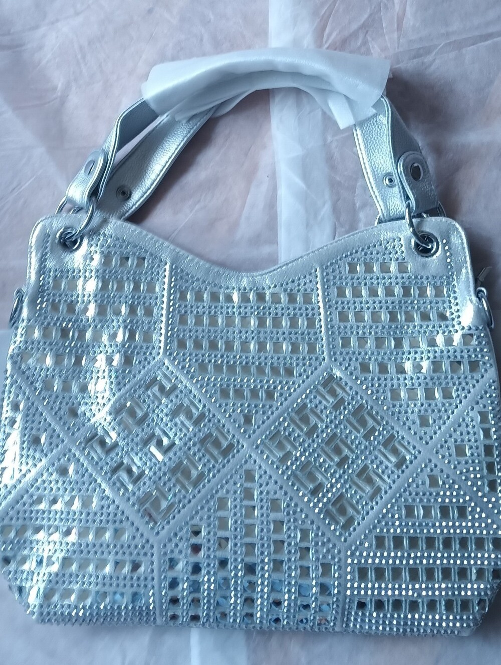 SILVER RHINESTONE ACCENTED SHOULDER BAG